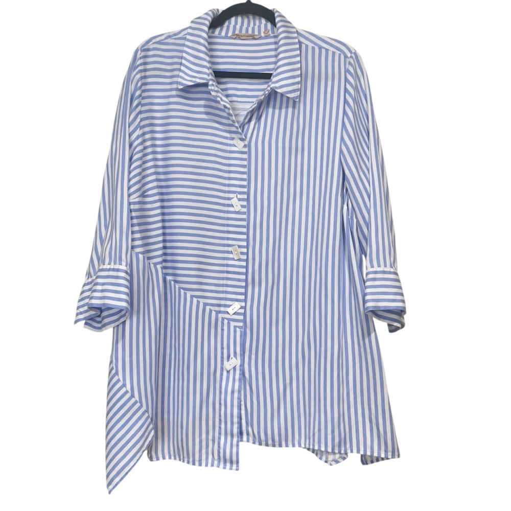 Soft Surroundings Standout Shirt Asymmetrical Striped Tunic Top  1X 100% Lyocell